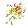 A splash of fresh vegetable salad. Vegetarianism, vitamins, healthy nutrition, diet.